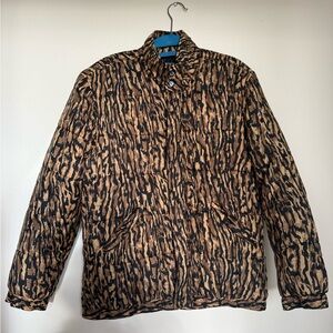 Clio 100% Silk Black and Brown Animal Print Patterned Vintage Bomber Jacket